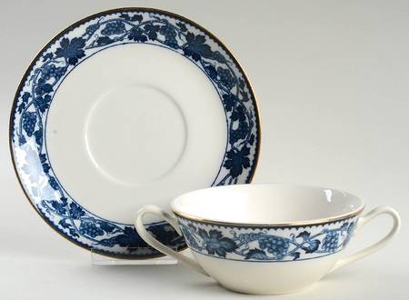 Blue Grape Flat Cream Soup Bowl & Saucer Set