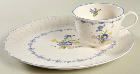 Blue Peony Snack Plate & Cup Set