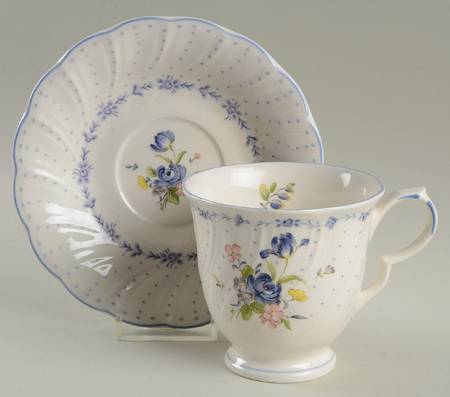Blue Peony Footed Cup & Saucer Set