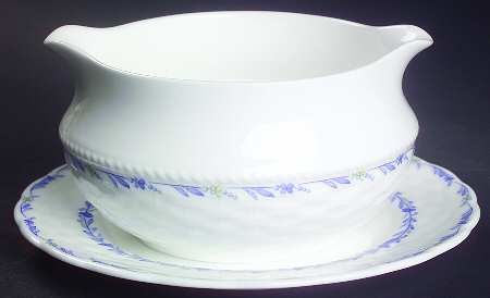 Blue Petals Round Gravy Boat & Bread and Butter Stand
