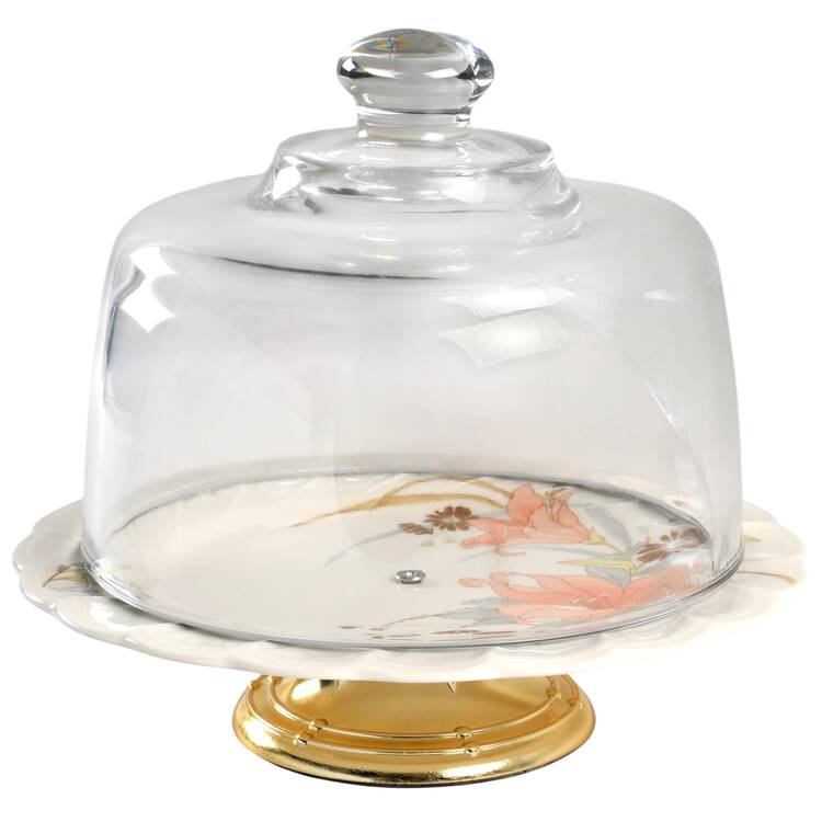 Calypso 6 1/2"-7 1/2" Footed Cheese Plate w/ Glass Dome HC