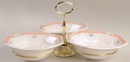 Cameo Rose 7" x 12" 3-Part Relish & Metal Stand (CERC) HC