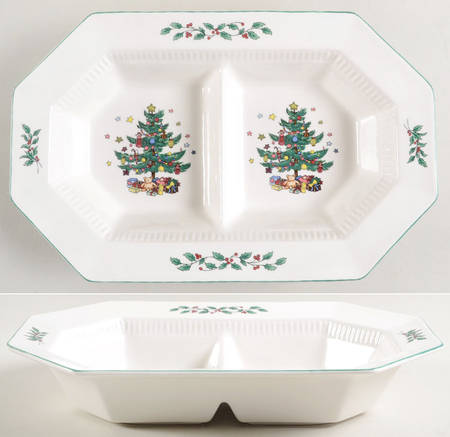 Christmastime 11" Oval Divided Vegetable Bowl