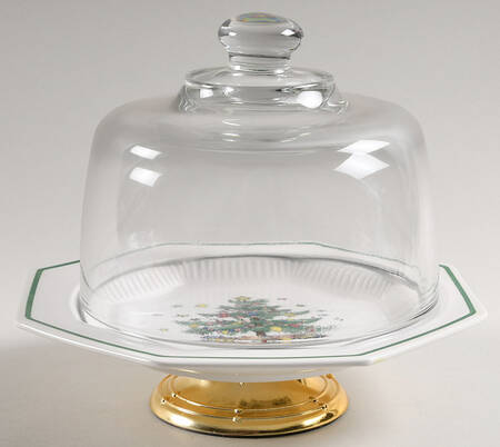 Christmastime 6 1/2"-7 1/2" Footed Cheese Plate w/ Glass Dome HC
