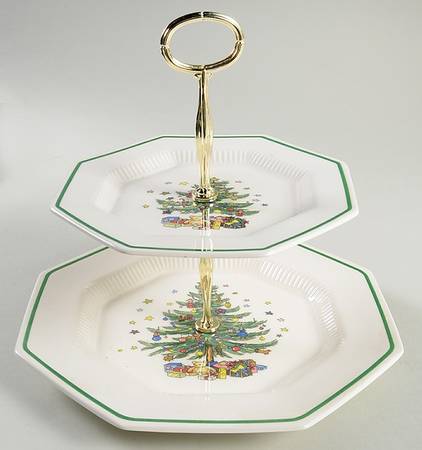 Christmastime 2 Tiered Serving Tray (Dinner & Salad Plate)