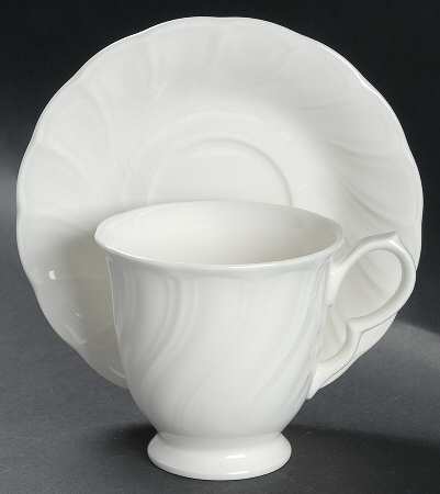 Crown White Footed Cup & Saucer Set