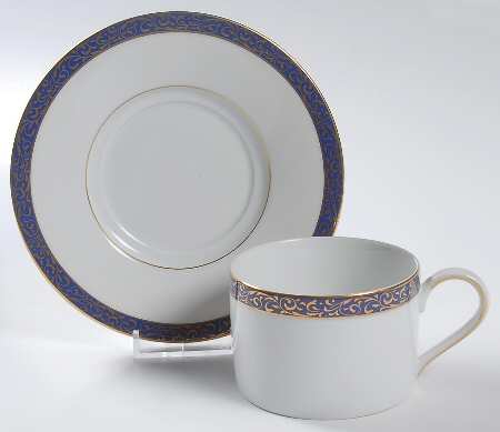 Cobalt Filigree Flat Cup & Saucer Set