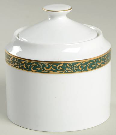 Emerald Filigree Sugar Bowl & Lid