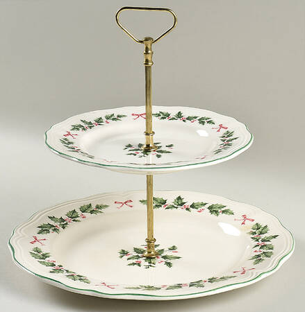 Festive Holly 2 Tiered Serving Tray (Dinner & Salad Plate)