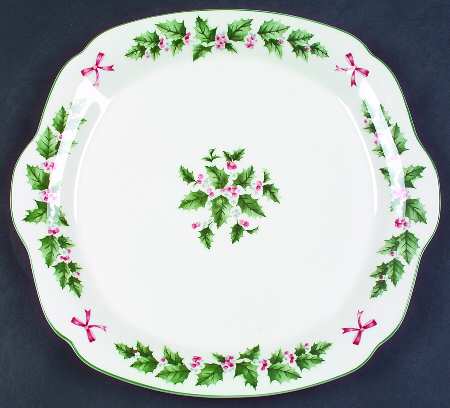 Festive Holly Handled Cake Plate
