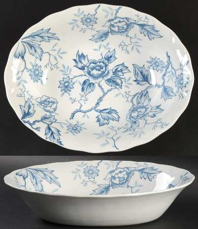 Flora Blue 10" Oval Vegetable Bowl