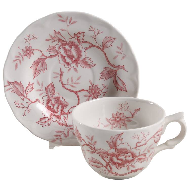 Flora Pink Flat Cup & Saucer Set