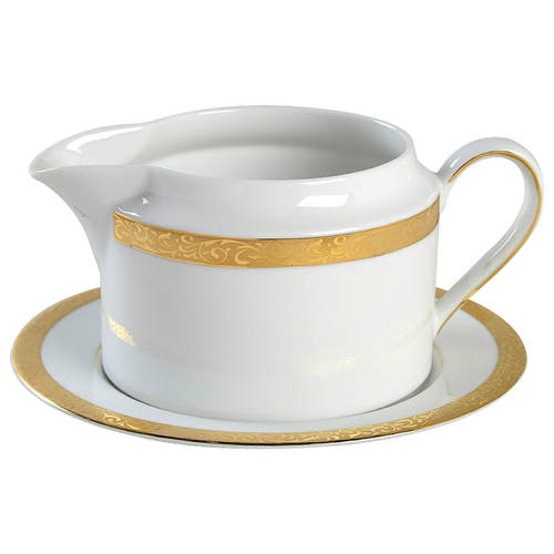 Gold Filigree Round Gravy Boat & Bread and Butter Stand