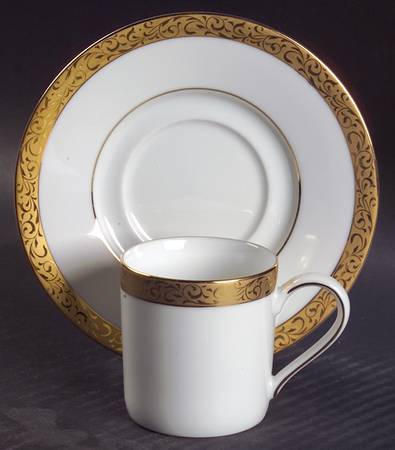 Gold Filigree Flat Demitasse Cup & Saucer Set