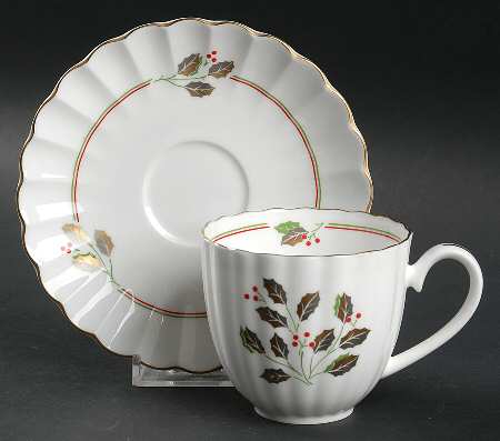 Golden Holly Flat Cup & Saucer Set