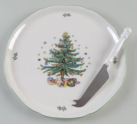 Happy Holidays Cheese Plate & Plastic/Stainless Knife Set by Nikko