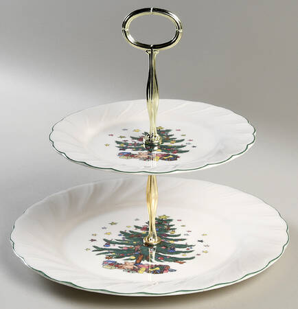 Happy Holidays 6 5/8"-10"  2 Tiered Serving Tray (Dp, Sp) HC