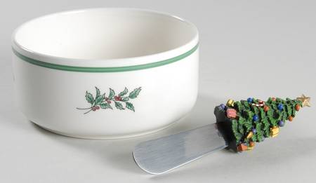 Happy Holidays Cheese Dish & Figural Spreader Set by Nikko