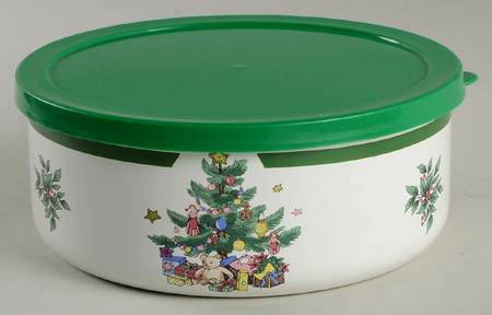 Happy Holidays 6 5/8" Metal Bowl with Plastic Lid
