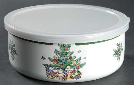 Happy Holidays 6 5/8" Metal Bowl W/Plastic Lid