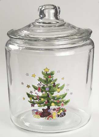 Happy Holidays Glassware Cookie Jar & Lid