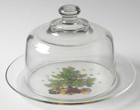 Happy Holidays Glassware Cheese Stand W/Dome
