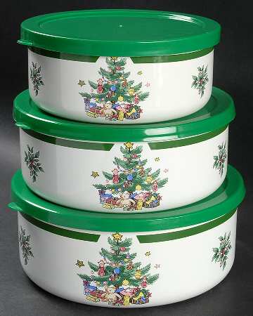 Happy Holidays 3 Pc Metal Bowl W/Plastclid (5 3/4",6 5/8",7 3/8")