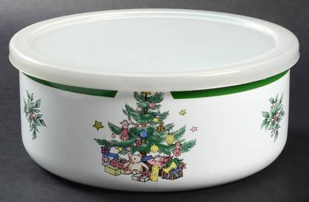 Happy Holidays 71/4" Metal Bowl W/Plastic Lid