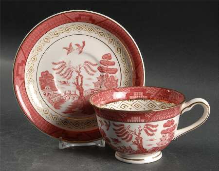 Pink Red Willow Footed Cup & Saucer Set