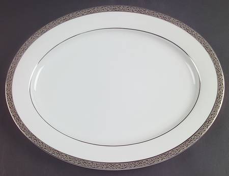 Platinum Filigree 14" Oval Serving Platter by Nikko