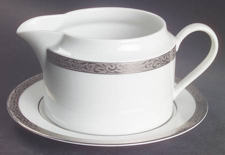 Platinum Filigree Round Gravy Boat & Bread and Butter Stand