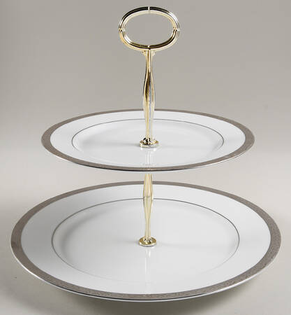 Platinum Filigree 6 5/8"-10"  2 Tiered Serving Tray (Dp, Sp) HC