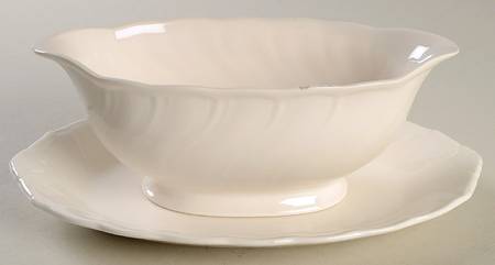 White Satin Gravy Boat & Underplate (Relish/Butter)