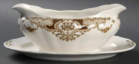 Windsor Brown Multicolor Gravy Boat with Attached Underplate