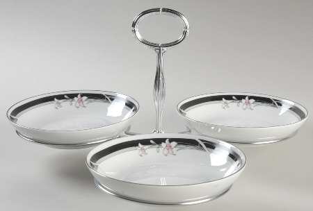 Kabuki 7" x 12" 3-Part Relish & Metal Stand (FR) HC