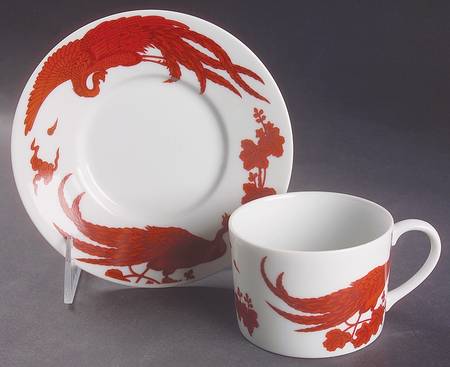 Red Peking Peacock Flat Cup & Saucer Set