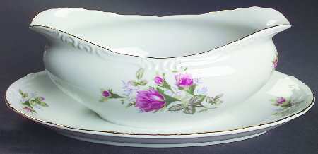 Old Rose Gravy Boat with Attached Underplate