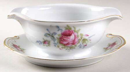 Dresden Rose Gravy Boat with Attached Underplate
