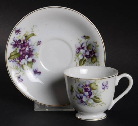 Sweet Violets Footed Demitasse Cup & Saucer Set