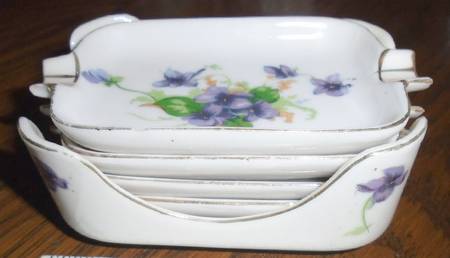Sweet Violets (5 Pc) Rectangular Ashtray 4" w/Holder