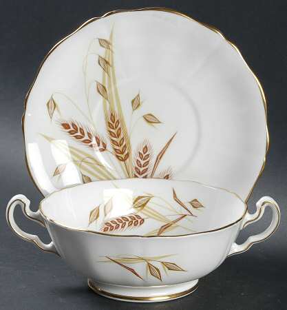 Golden Horizon Footed Cream Soup Bowl & Saucer Set