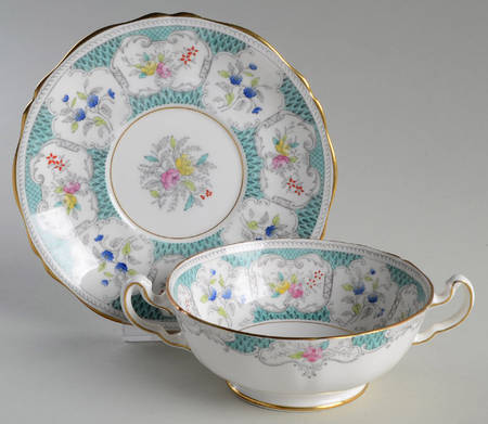 Lowestoft Footed Cream Soup Bowl & Saucer Set