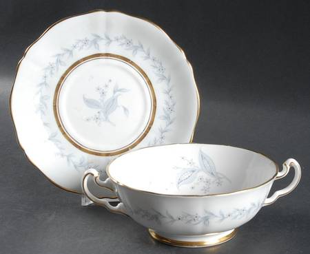 Morning Mist (Scalloped) Footed Cream Soup Bowl & Saucer Set