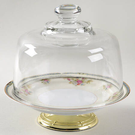 N928 6 1/2"-7 1/2" Footed Cheese Plate w/ Glass Dome HC