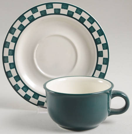 Checks Evergreen Flat Cup & Saucer Set