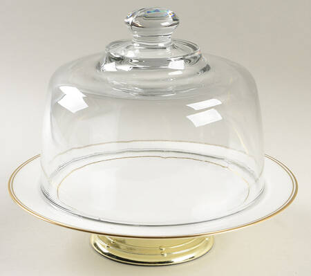 Golden Traditions 6 1/2"-7 1/2" Footed Cheese Plate w/ Glass Dome HC