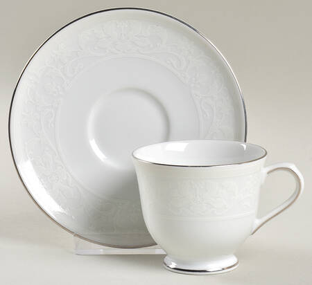 White Lace Platinum Footed Demitasse Cup & Saucer Set