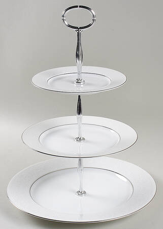 White Lace Platinum 13 7/8"-14 1/4" 3-Tiered Serving Tray(DP,SP,BB) HC