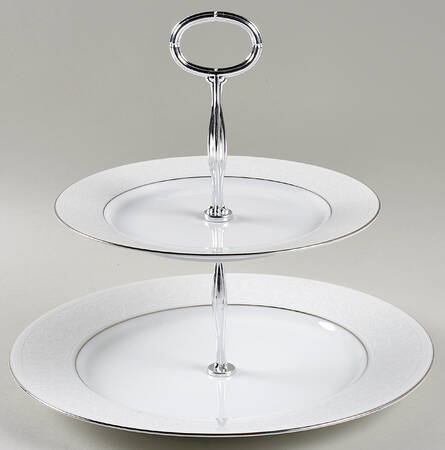 White Lace Platinum 6 5/8"-10"  2 Tiered Serving Tray (Dp, Sp) HC