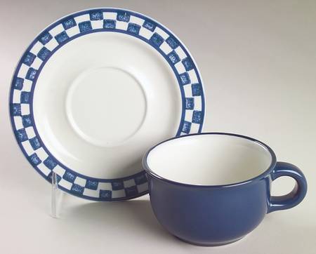 Checks Sapphire Flat Cup & Saucer Set